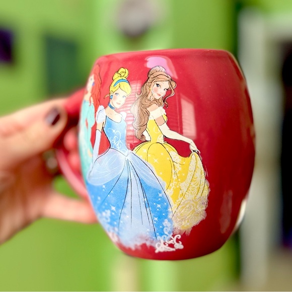Red Disney Princess Ariel Cinderella & Belle Ceramic Kitchen Coffee Tea Mug - Picture 2 of 7